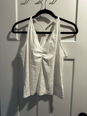 Old Navy White V-Neck Strappy Back Tank Top